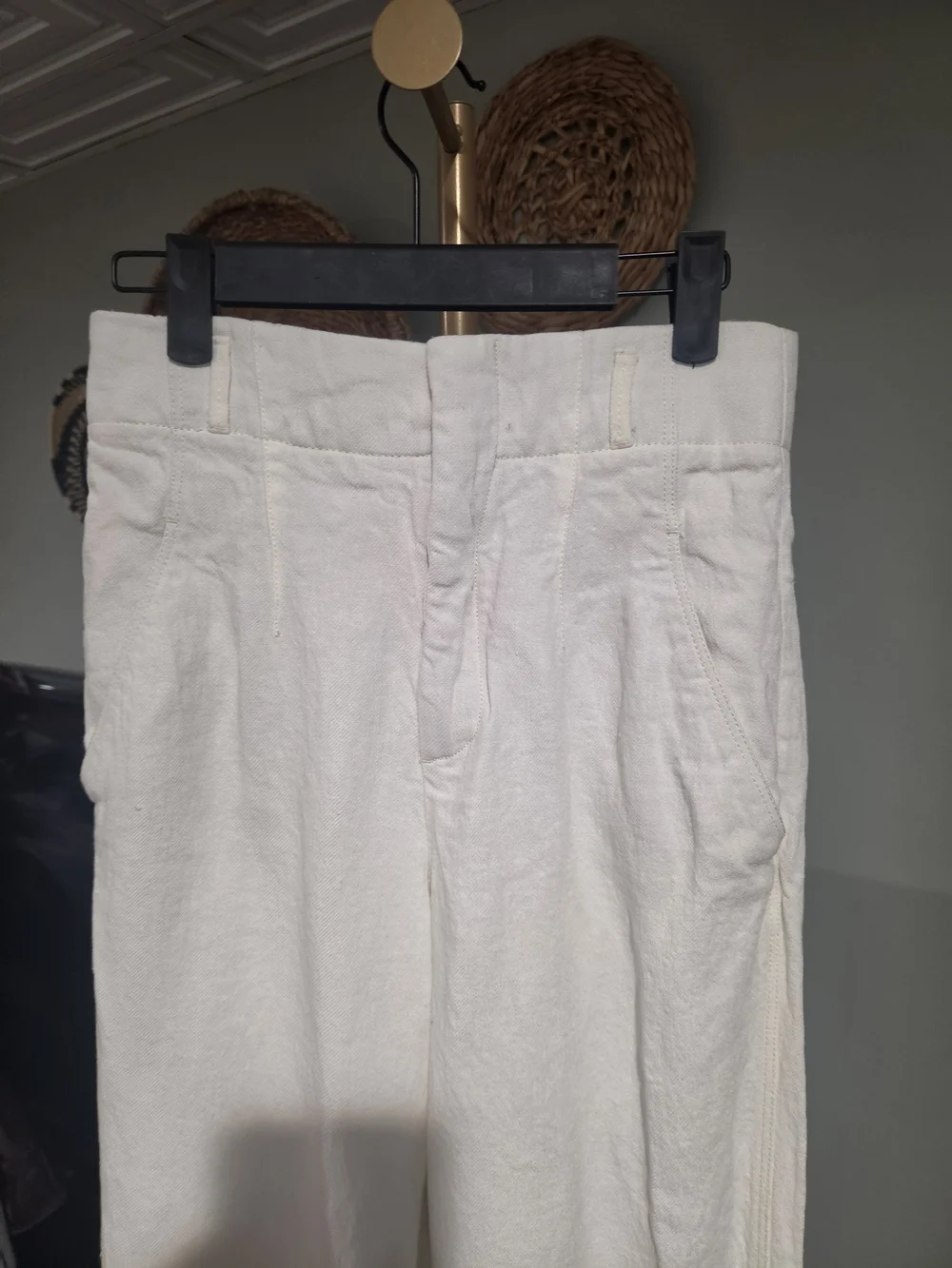 Zara Ivory Linen Blend High Rise Wide Leg Trousers Size Small